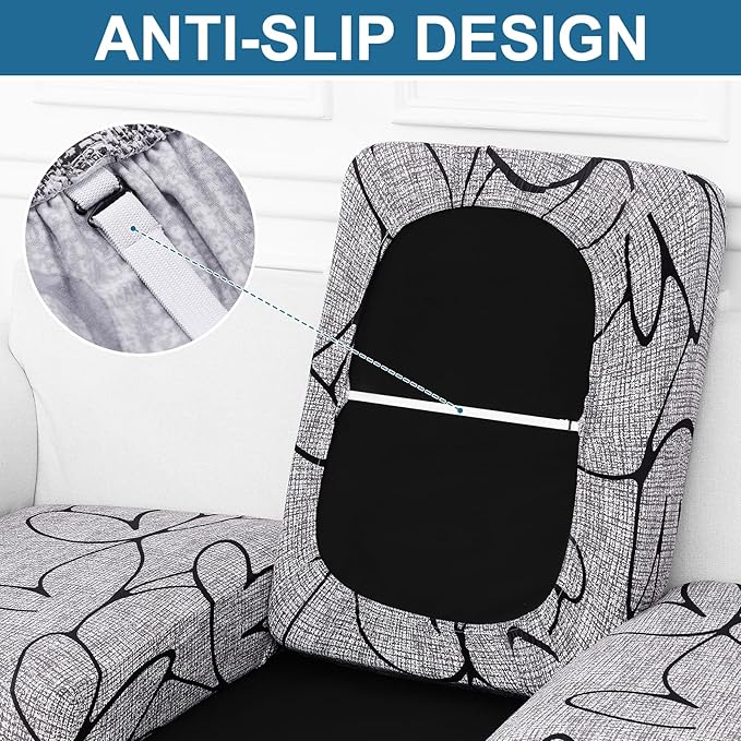 Smiry Printed Couch Cushion Covers, Stretch Soft Couch Covers for Sofa, Washable Non-Slip Sofa Slipcover Furniture Protector for Indoor and Outdoor (3 Pack, Grey and Black)