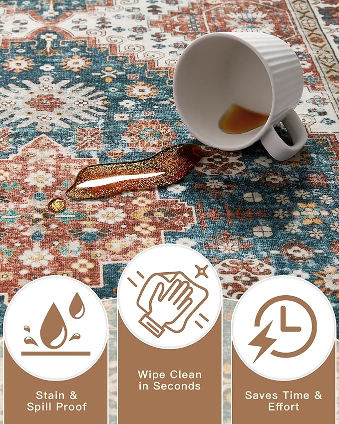 Madane Hallway Runner 3x8, Kitchen Rugs Washable Entryway Rug Vintage Kitchen Runners Non Slip Indoor Area Rug Farmhouse Carpet Runner for Bathroom Living Room Bedroom (3 X 8, Navy Blue)