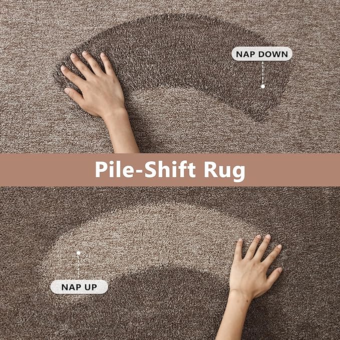 FinRèc Low Pile 5x7 Washable Area Rugs for Bedroom Living Room, Thin Rug Solid Color, Non-Slip Carpet Indoor for Home Decor (Brown)