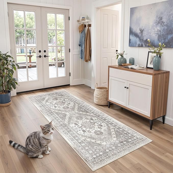 zesthome 2x6 Runner Rug for Hallways, Machine Washable Rug, Non Slip Vintage Low Pile Runners, Stain Resistant Runners for Entryway, Kitchen, Bathroom, Laundry Room, Corridor