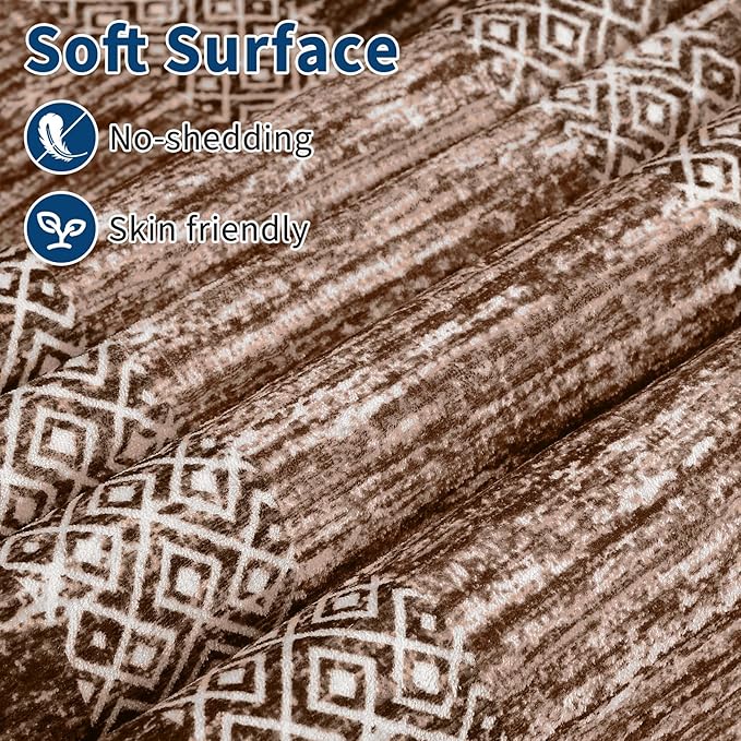 GarveeHome Extra Large Area Rug 10x13 Modern Geometric Rug with Non Slip Rubber Backing, Thin Washable Foldable Carpets, Soft Low Pile Non Shedding Printed Floor Mats for Hotel Office, Brown