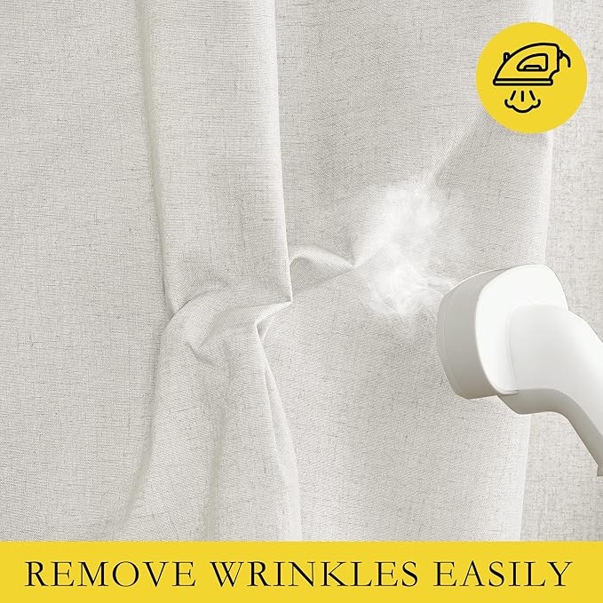 NICETOWN 100% Absolutely Blackout Linen Curtains with Thermal Insulated White Liner, Ivory, W52, 2 Pieces, Noise Reducing Textured Linen Look Curtains for Windows 120 inch Length for Classroom