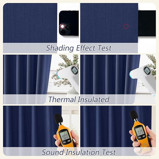 Guken 100% Blackout Curtains 108 Inch Length 2 Panels Set for Living Room Bedroom Back Tab Thermal Insulated Black Out Linen Drapes Room Darkening Window Curtains 108 Inches Long,Classic Blue