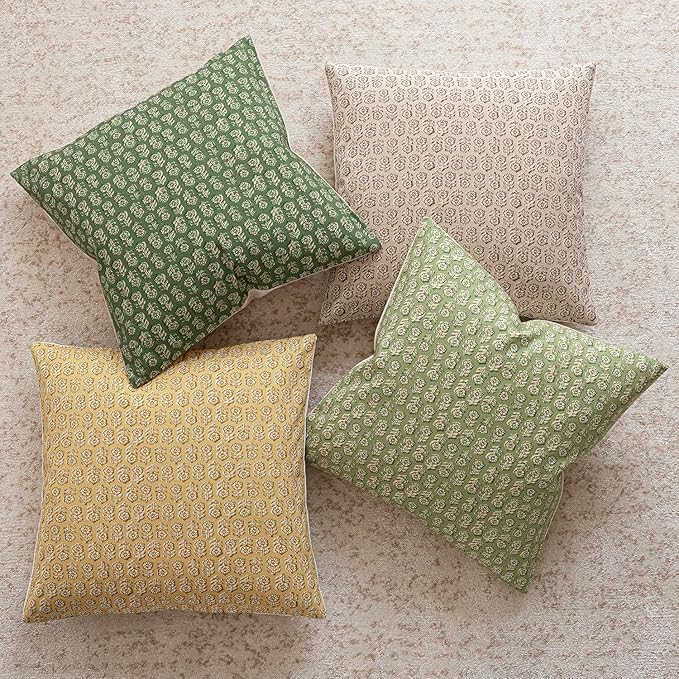 Foindtower Set of 2 Decorative Vintage Floral Print Throw Pillow Covers Neutral Modern Farmhouse Cushion Covers Boho Home Decor for Sofa Chair Couch Bedroom Living Room Outdoor,18×18 Inch,Lime Green
