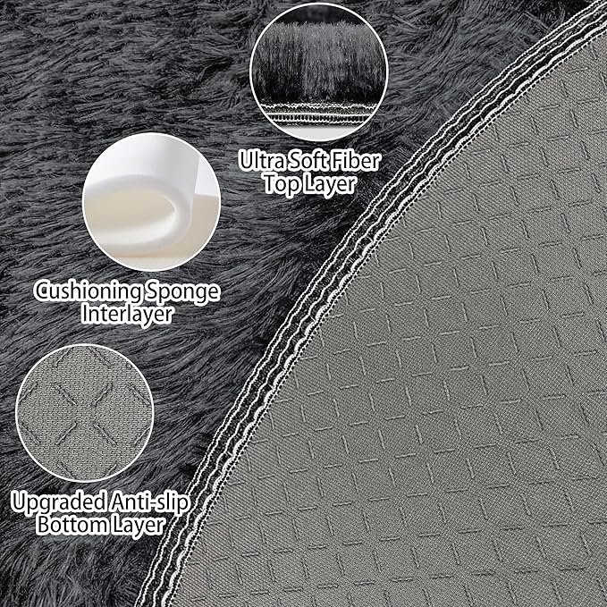 4x4 ft Tie Dye Black Round Rug for Bedroom Room Fluffy Circle Rug Furry Carpet Shaggy Circular Fuzzy Washable Non-Slip Large Area Rug Soft Indoor for Living Room Cute Aesthetic Home Decor