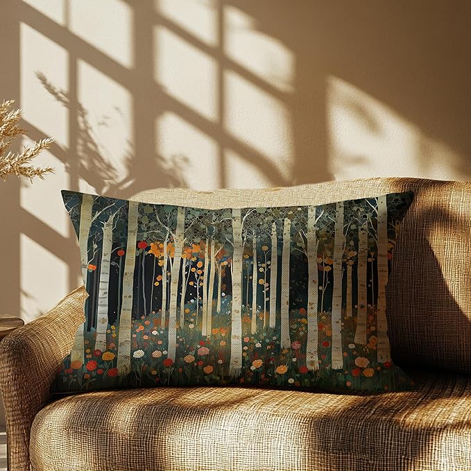 Rustic William Morris Inspired Autumn Forest Decor Pillow Covers 12x20,Fall Home Room Decor, Vintage Botanical Nature Decorative Throw Pillow Covers for Home Bedroom Living Room