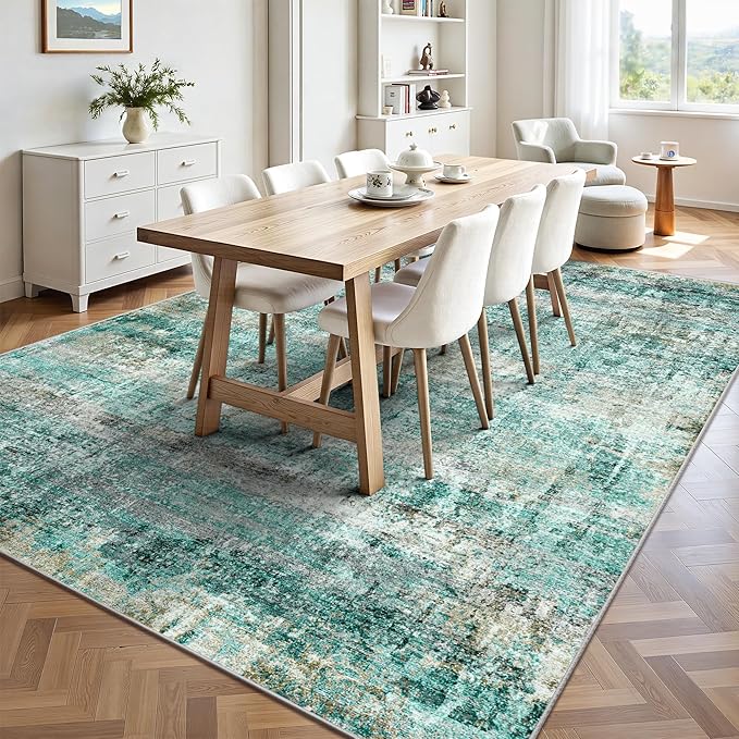 LEPEII 5x7 Area Rugs, Abstract Rugs for Living Room, Indoor Non-Slip Washable Rug for Bedroom, Dining Room, Low Pile Home Decor Neutral Area Rug-Green