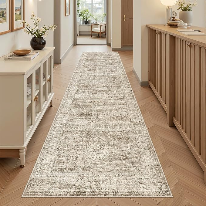 Runner Rug 2x7 Washable Non-Slip Hallway Runner Rugs for Kitchen Bathroom Laundry Room Brown Vintage Floor Carpet Runners for Hallways Entryway
