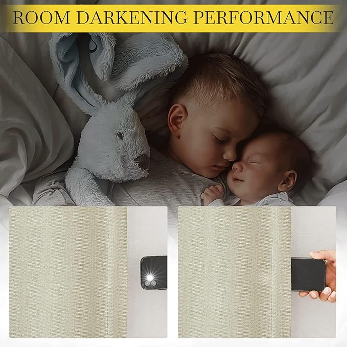 NICETOWN Room Darkening Bedroom Curtains 84 inches Long, Pinch Pleated Curtains Faux Linen Blend Light Blocking Noise Canceling Thermal Drapes for Living Room, Linen Beige, W52 x L84, 2 Panels