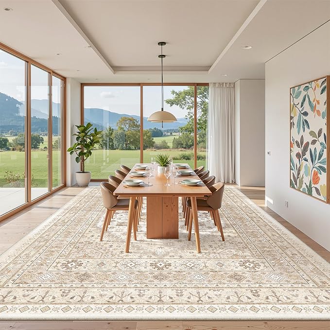 zesthome 12x15 Area Rugs, Large Washable Rug, Ultra-Thin Stain Resistant Rugs for Living Room, Bedroom, Non-Slip Backing Home Decor Area Rug (Cream/Beige,12'x15')