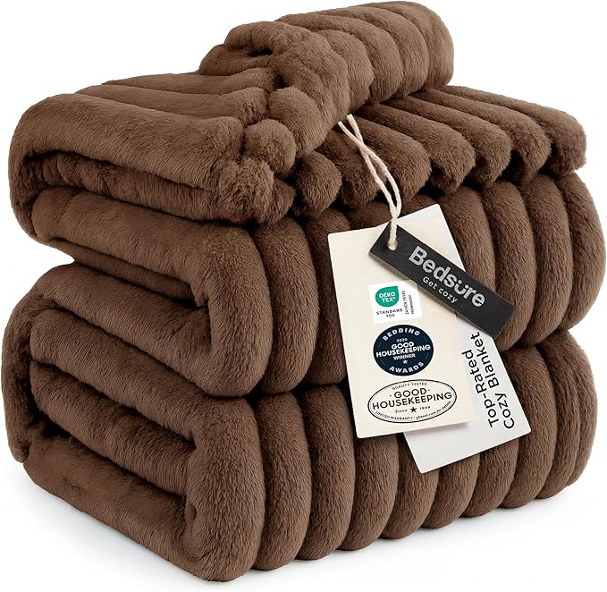 Bedsure GentleSoft Brown Fleece Blanket for Couch -Cozy Soft Blankets for Women, Cute Small Throws for Girls, 90x90 Inches