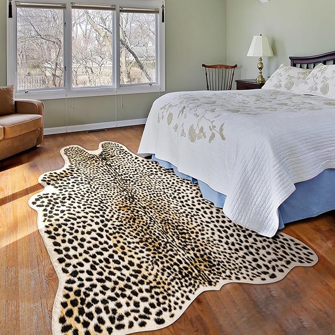 Cheetah Print Rug, Leopard Rug 5.2x7 Faux Animal Print Skin Cheetah Area Rug for Bedroom Living Room Animal Fur Hide Rustic Antelope Multicolor