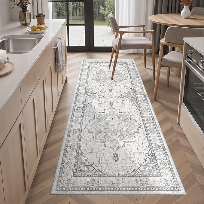 Madane Hallway Runner Rug - 2x5 Rug Runner Washable Runner Rugs Non-Slip Low-Pile Kitchen Runner Rug Laundry Room Rug Throw Carpet for Entrance Bedroom Living Room (2'x5', Grey)