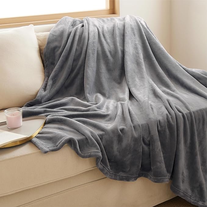 Bedsure GentleSoft Fleece Throw Blanket for Couch Grey - Lightweight Plush Fuzzy Cozy Soft Spring Blankets and Throws for Sofa, 50x60 inches