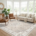 7x10 Area Rug for Living Room: Washable Neutral Vintage Large Rugs for Bedroom, Office, Dining Room, Kids Room, Farmhouse Durable Low Pile Non Slip Carpet for High Traffic Areas(7x10 Beige)