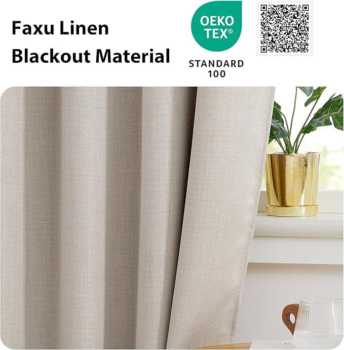 NICETOWN Linen Curtain Valances for Living Room 30 inch Length 2 Panels, Grommet Top Light Blocking Room Darkening Curtains Thermal Insulated Window Tiers for Barhtoom Window, Angora, W50 x L30
