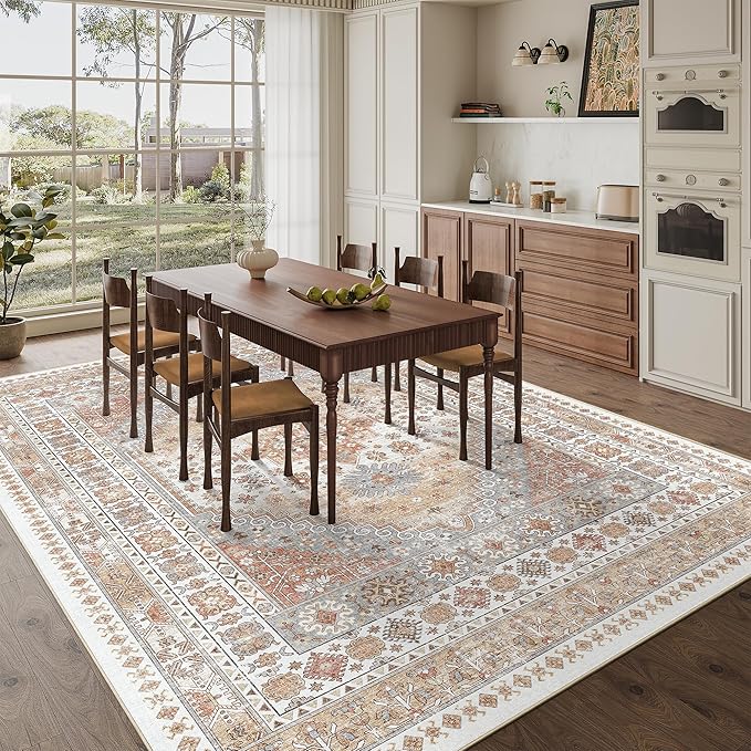 zesthome 8x12 Area Rugs,Stain Resistant Washable Rug,Ultra-Thin Rugs for Living Room,Bedroom,Non-Slip Backing Home Decor Large Area Rug (Orange,8'x12')