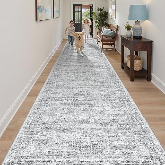Soalmost 3x20 Hallway Runner Rug - Extra Long Carpet Runners for Hallways 20ft Non Slip Stain Resistant Rugs Runner for Living Room Bedroom 20 Feet Floor Carpet for Kitchen, Grey