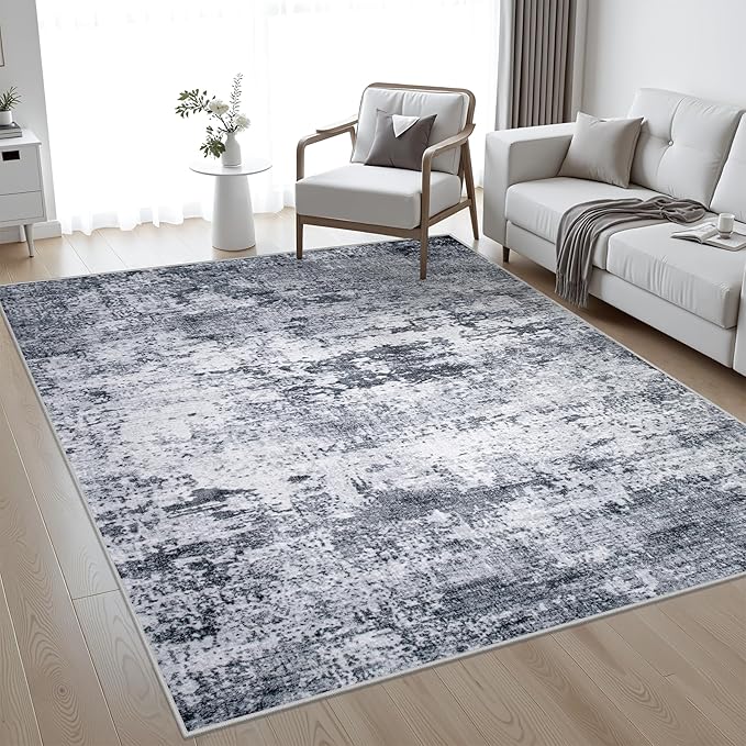 10x14 Area Rug Living Room Rug: Washable Modern Abstract Soft Thin Rug Indoor Floor No Slip Stain Resistant Carpet for Bedroom Dining Room Farmhouse Nursery Home Office - Grey