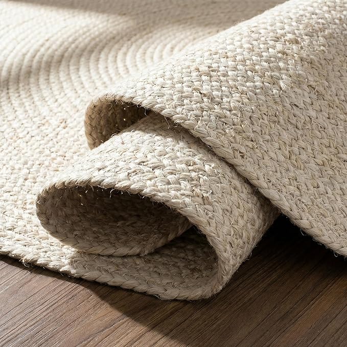 Hausattire Hand Woven Jute Braided Rug, 4’ Round – Off White, Reversible Boho Entry Area Rugs for Kitchen, Living Room, Nursery I Farmhouse Decorative Floor Rug, 4 Feet Round