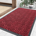 Smiry Front Door Mat Outside Entrance, Heavy Duty Sturdy Natural Rubber Doormat, Trap Dirt and Moisture, Easy Clean Low Profile Mats for Indoor Outdoor Entry, Grid Geometric (35x23, Wine Red)