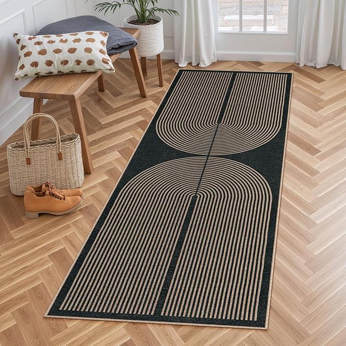 Lahome Enfys Modern Rainbow Hallway Runner Rug, 2x6 Washable Easy Jute Rugs for Entryway Kitchen Farmhouse Indoor Outdoor Carpet, Non Slip Runner for Porch Bedroom Laundry Front Door