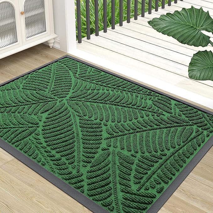 Colorxy Waterproof Doormat, Sturdy Natural Rubber Front Indoor Mat, Non Slip Low Profile Indoor Outdoor Door Mats, Stain and Fade Resistant Floor Mat, Easy Clean Patio Entrance Mat, 71''x23'', Green