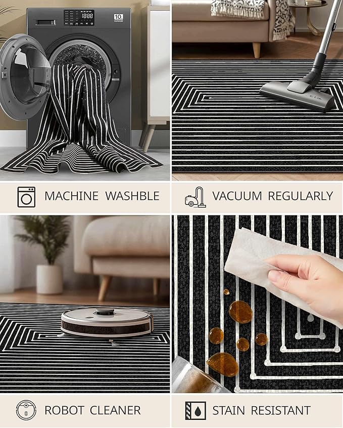 Latte&Fog 3x5 Entryway Rug Indoor, Modern Abstract Washable Area Rug, Boho Non Slip Low Pile Throw Carpet for Indoor Bedroom Bedside, Kitchen, Entry and Living Room