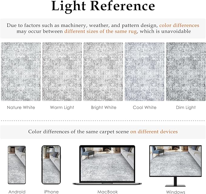 PureCozy 5x7 Area Rug Washable Vintage Living Room Carpet Large Indoor Non Slip Grey Bedroom Distressed Low Pile Retro Accent Throw Rug for Dining Room