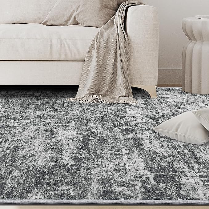 10x14 Area Rugs for Living Room Rug Washable: Abstract Large Rug Indoor Modern Carpet Non Slip for Dining Room Bedroom Nursery Home Office Black Grey