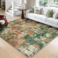 Washable Area Rugs Square 8ft Non-Slip Modern Abstract Soft for Living Room Entryway Bedroom Nursery, Print Pattern, Green Orange Rust Red Cream Colorful