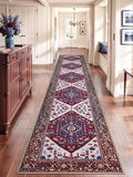 SERISSA Runner Rug for Hallways, 2'6"x14' Washable Non Slip Runner Rug, Extra Long Boho Rug Ultra Soft Vintage Burgundy Navy Print Floor Carpet for Bedroom Hallway Entryway Bathroom Laundry Room