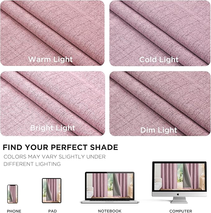 Joydeco Blackout Curtains for Bedroom - 100% Light Blocking 2 Panels Set Pink Drapes 37" W x 96" L, Thermal Insulated Room Darkening Curtains, Linen Textured for Living Room, Rod Pocket & Back Tabs