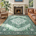 Rugflix 8x10 Area Rugs for Living Room, Machine Washable Rug Non Slip Stain Resistance, Large Rug Vintage Distressed Soft Carpet for Bedroom, Dining Room, Home Office, Green