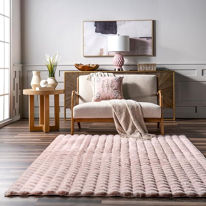 nuLOOM 5' x 8' Cozy Plush Area Rug, Machine Washable, Non-Slip, Soft Fluffy Shag Carpet for Living Room Bedroom Kids Room Nursery Home Decor, Jeni Blush