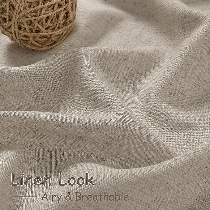 Nanspring Modern Farmhouse Linen Curtains 96 Inches Long for Living Room Cobblestone Light Filtering Semi Sheer Curtain Back Tab and Rod Pocket Coastal Decor Drapes for Bedroom 52x96, 2 Panels
