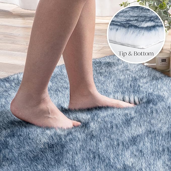 Ashler HOME DECO Soft Faux Fox Fur Rug Chair Couch Cover Area Rug for Bedroom Floor Sofa Living Room White Blue 2 x 2.8 ft