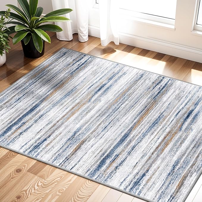2x3 Small Washable Area Rug: Non-Slip Indoor Door Mat for Entrance Doorway Kitchen Bedroom Living Room - Abstract Farmhouse Throw Rug for Modern Home Decor Navy Grey