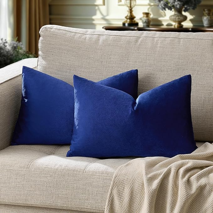 GIGIZAZA 12x20 Lumbar Small Pillow Covers, Blue Pack of 2 Velvet Throw Pillow Covers Decorative Vintage Living Room Super Soft Pillowcases Couch Sofa Cushion Covers