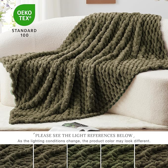 EXQ Home Fleece Throw Blanket for Couch and Bed, 3D Imitation Large Turtle Shell Jacquard Decorative Blankets, Plush Lightweight Fuzzy Flannel Blanket Suitable for All Seasons (50"×60",Moss Green)