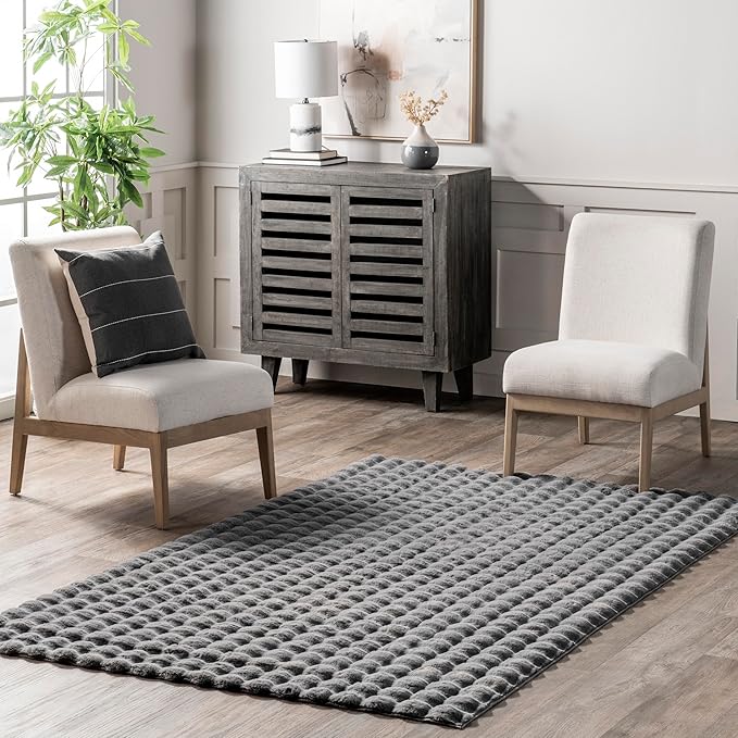 Nuloom Jeni Dark Grey, 6' Round, Solid Faux Rabbit, Fluffy and Cozy, High Traffic, Stain Resistant, Easy Clean, Durable Washable Area Rug for Bedroom, Living Room, Dining, Den, Foyer, Entryway