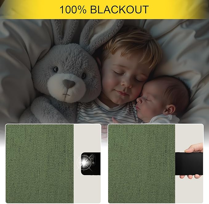 Olive Green Blackout Curtains for Bedroom 96 Inches Long Floor Length 2 Panel Vintage Earth Tone Earthy Academia Dark Out Curtain for Sliding Doors Living Room Darkening Thermal Linen Drape Army Green