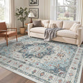 Madane 5x7 Area Rugs for Living Room, Stain Resistant Washable Rug, Non-Slip Backing Area Rug, Vintage Home Decor Rug for Bedroom (Blue, 5'x7')