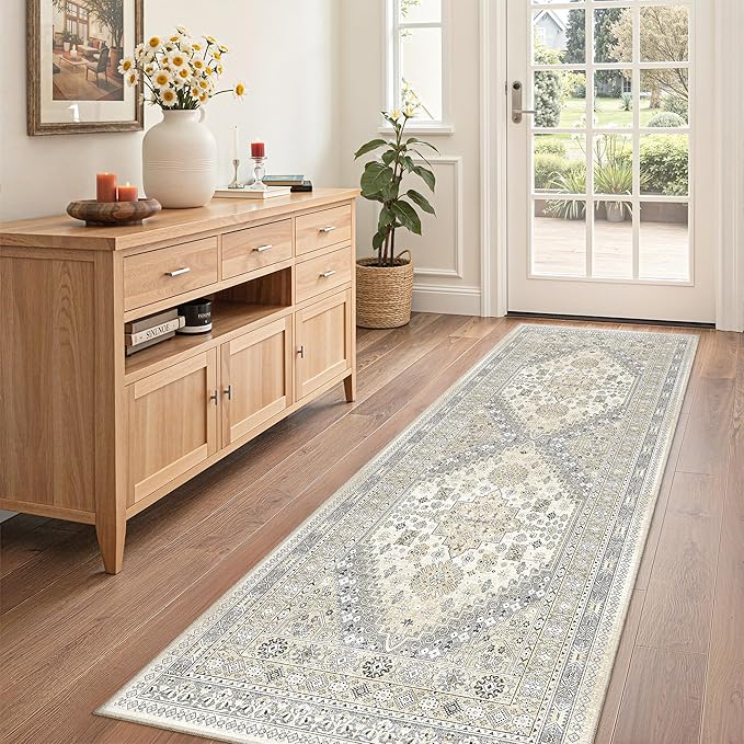 zesthome 2x6 Runner Rug for Hallways, Machine Washable Rug, Non Slip Vintage Low Pile Runners, Stain Resistant Runners for Entryway, Kitchen, Bathroom, Laundry Room, Corridor