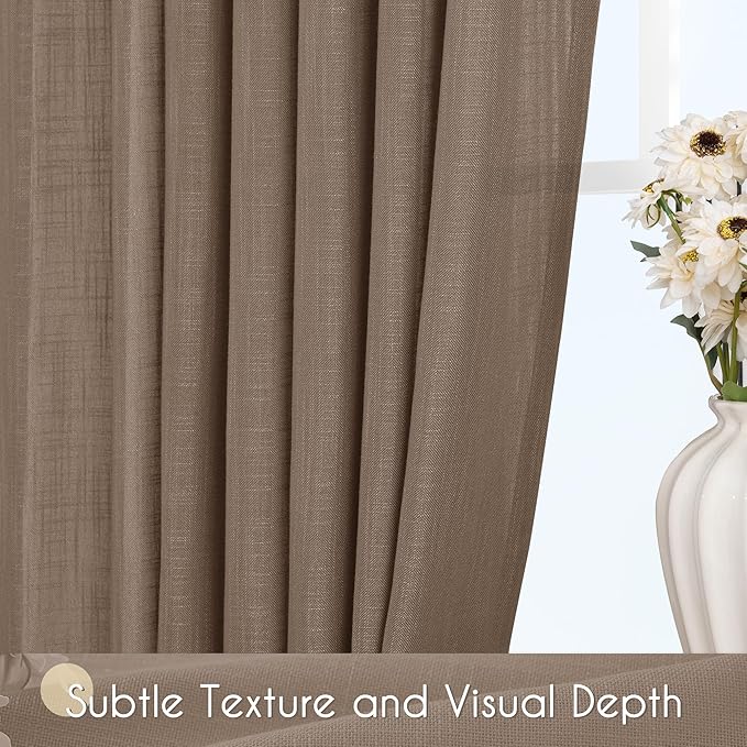 Chocolate Brown Linen Curtain 120 inch Length 2 Panels Back Tab Light Filtering Living Room Curtain Drapes Home Office Modern Minimalist Decor Farmhouse Boho Neutral Semi Sheer Curtain 120 inch Long