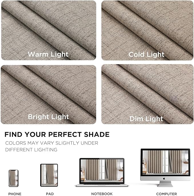 Joydeco Blackout Curtains for Bedroom - Nature Linen 84 Inch Long 100% Light Blocking 2 Panels Set, Rod Pocket & Back Tabs Living Room Drapes, Thermal Insulated Room Darkening Window Curtains