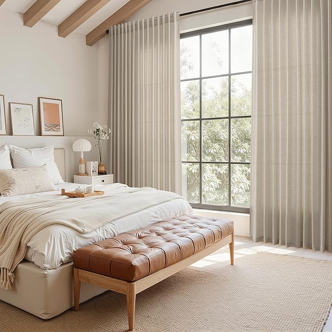 Nanspring Cobblestone Linen Curtains for Living Room 94 Inches Long Light Filtering Semi Sheer Curtain Back Tab Modern Farmhouse Decor Elegant Drapes for Bedroom Dinner Room 52x94, 2 Panels