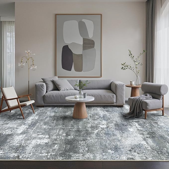 BEIMO Area Rugs 6x9 for Living Room Bedroom, Modern Abstract Machine Washable Rug, Large Soft Low Pile Floor Carpet with Non Slip Backing for Dining Room, Silver Grey