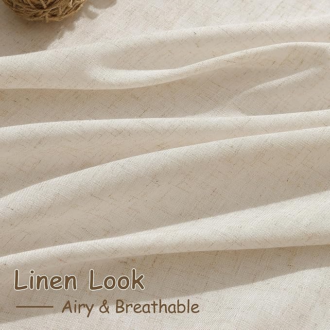 Cream Beige Linen Curtains for Living Room 94 Inches Long Light Filtering Semi Sheer Curtain Back Tab Modern Farmhouse Decor Elegant Luxury Coastal Drapes for Bedroom Dinner Room 52x94, 2 Panels