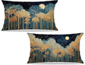 Rustic William Morris Inspired Gold Forest Moon Pillow Covers 12x20 Set of 2,Vintage Black and Gold Botanical Moon Nature Landscape Decorative Throw Pillow Covers for Home Bedroom Living Room